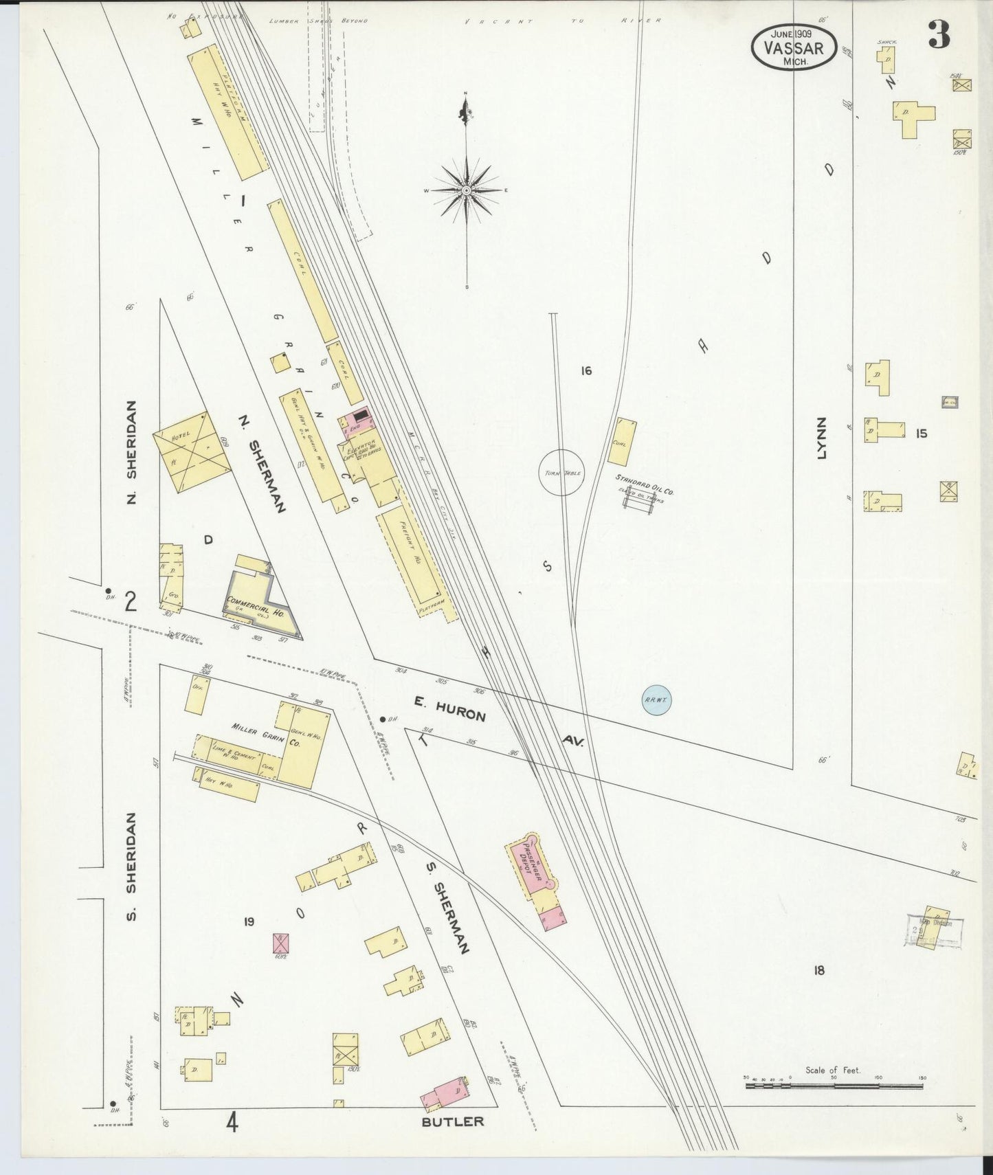 Sanborn Fire Insurance Map from Vassar, Tuscola County, Michigan (1909), Sheet #0003 - Historic Sanborn Fire Insurance Map Print, vintage old map wall art, antique decor, genealogy gift, Michigan Michigan map