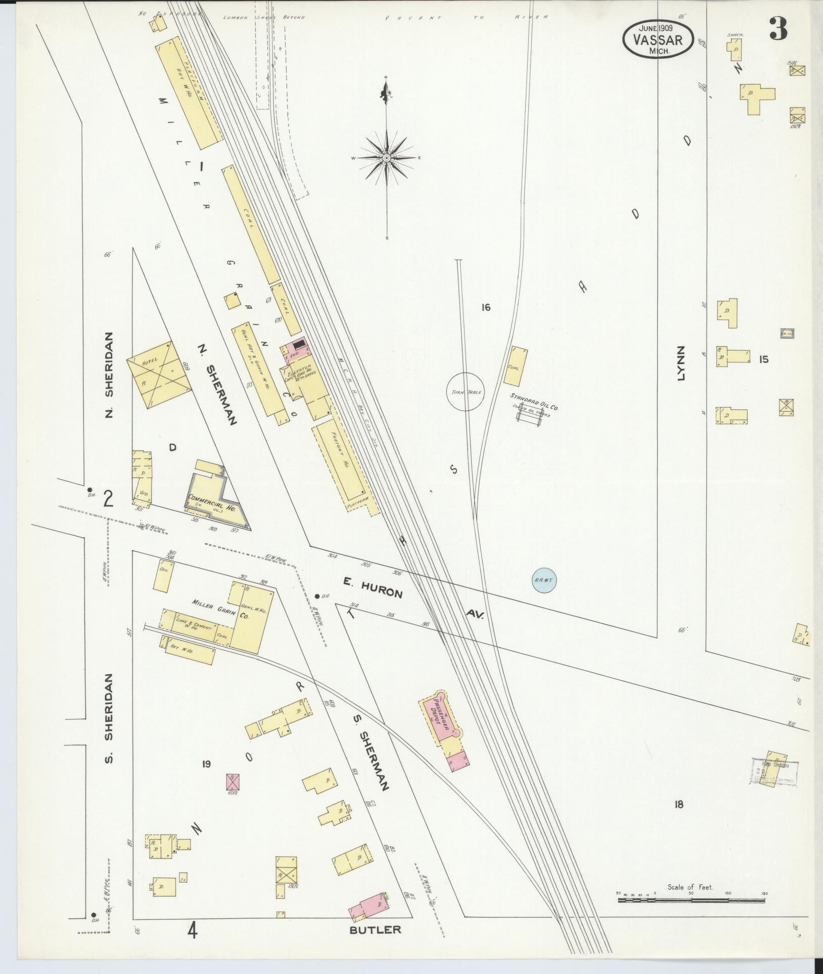 Sanborn Fire Insurance Map from Vassar, Tuscola County, Michigan (1909), Sheet #0003 - Historic Sanborn Fire Insurance Map Print, vintage old map wall art, antique decor, genealogy gift, Michigan Michigan map