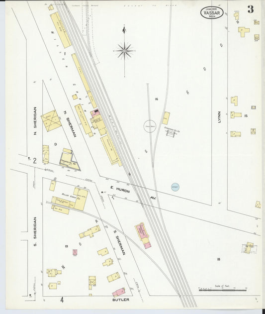 Sanborn Fire Insurance Map from Vassar, Tuscola County, Michigan (1909), Sheet #0003 - Historic Sanborn Fire Insurance Map Print, vintage old map wall art, antique decor, genealogy gift, Michigan Michigan map