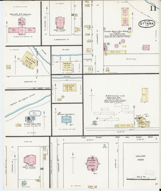 Sanborn Fire Insurance Map from Ottawa, Franklin County, Kansas (1888), Sheet #0011 - Historic Sanborn Fire Insurance Map Print, vintage old map wall art, antique decor, genealogy gift, Kansas Kansas map