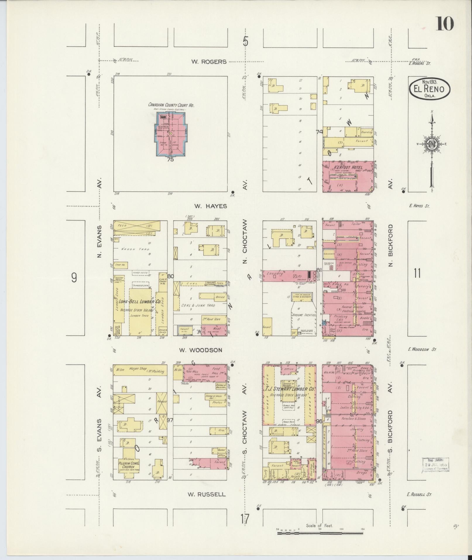 Sanborn Fire Insurance Map from El Reno, Canadian County, Oklahoma (1913), Sheet #0010 - Complete Map Set gallery image, historic Sanborn map, vintage wall art, Oklahoma Oklahoma