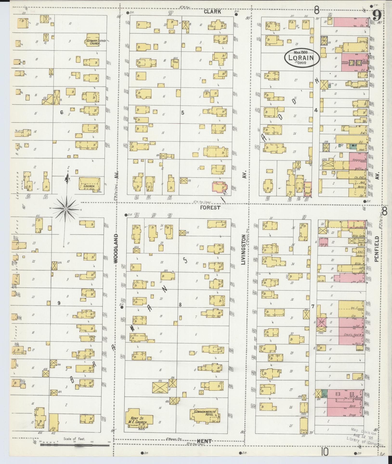 Sanborn Fire Insurance Map from Lorain, Lorain County, Ohio (1900), Sheet #0009 - Complete Map Set gallery image, historic Sanborn map, vintage wall art, Ohio Ohio