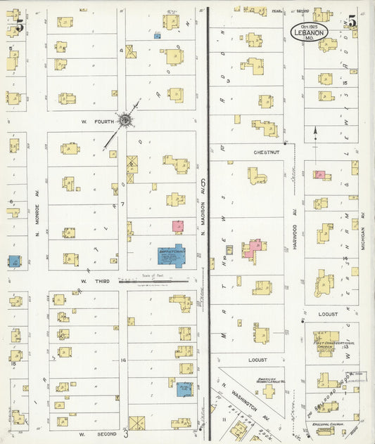Sanborn Fire Insurance Map from Lebanon, Laclede County, Missouri (1925), Sheet #0005 - Historic Sanborn Fire Insurance Map Print, vintage old map wall art, antique decor, genealogy gift, Missouri Missouri map
