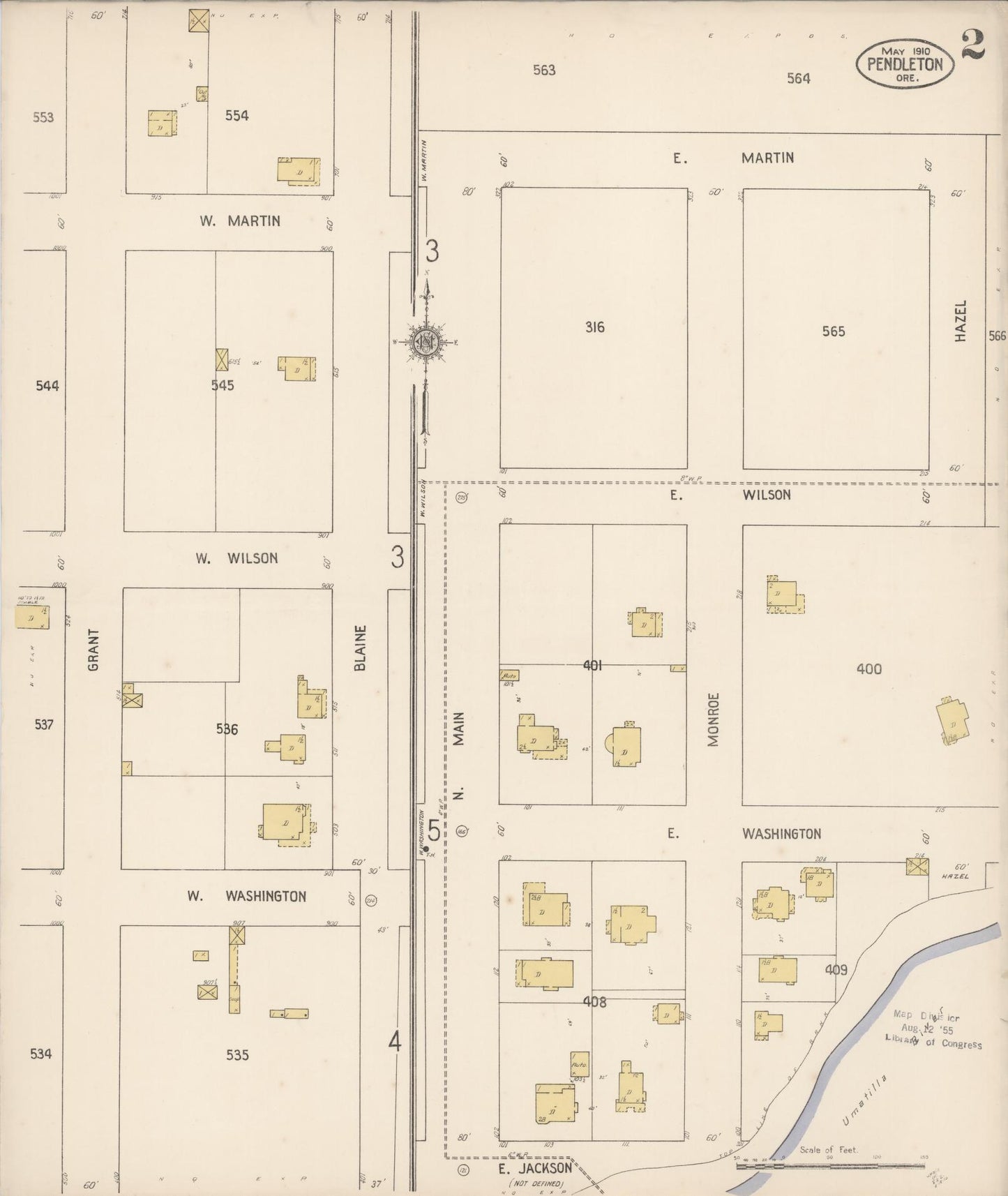 Sanborn Fire Insurance Map from Pendleton, Umatilla County, Oregon (1910), Sheet #0002 - Historic Sanborn Fire Insurance Map Print, vintage old map wall art, antique decor, genealogy gift, Oregon Oregon map