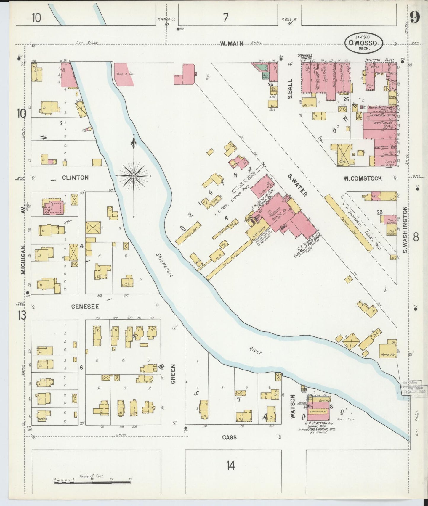 Sanborn Fire Insurance Map from Owosso, Shiawassee County, Michigan (1900), Sheet #0009 - Complete Map Set gallery image, historic Sanborn map, vintage wall art, Michigan Michigan