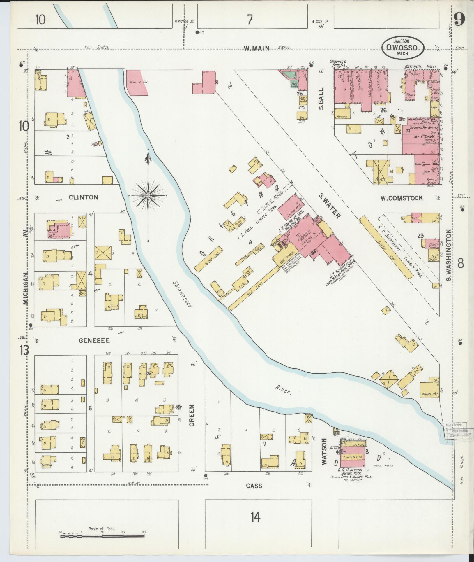 Sanborn Fire Insurance Map from Owosso, Shiawassee County, Michigan (1900), Sheet #0009 - Complete Map Set gallery image, historic Sanborn map, vintage wall art, Michigan Michigan
