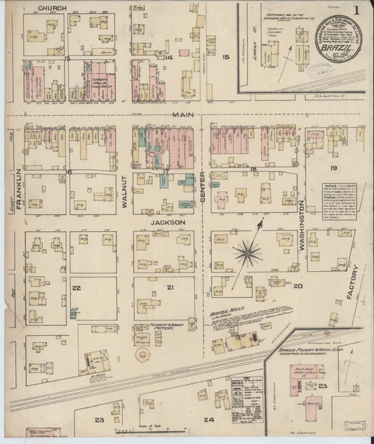 Sanborn Fire Insurance Map from Brazil, Clay County, Indiana (1883), Sheet #0001 - Historic Sanborn Fire Insurance Map Print, vintage old map wall art, antique decor, genealogy gift, Indiana Indiana map