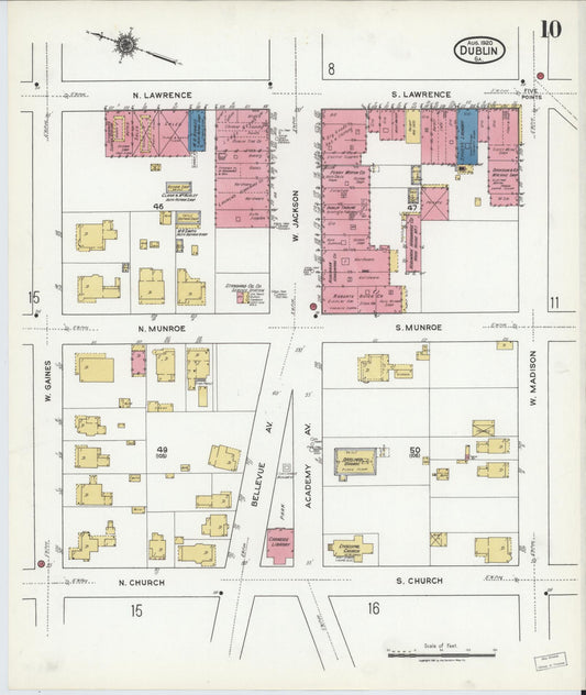 Sanborn Fire Insurance Map from Dublin, Laurens County, Georgia (1920), Sheet #0010 - Historic Sanborn Fire Insurance Map Print, vintage old map wall art, antique decor, genealogy gift, Georgia Georgia map