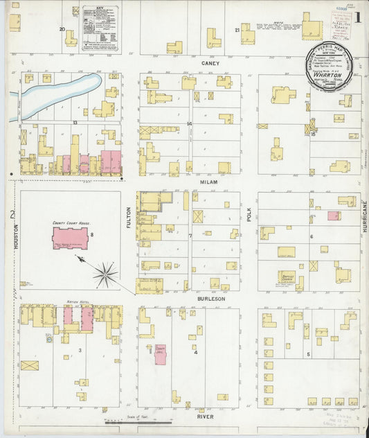 Sanborn Fire Insurance Map from Wharton, Wharton County, Texas (1900), Sheet #0001 - Complete Map Set gallery image, historic Sanborn map, vintage wall art, Texas Texas