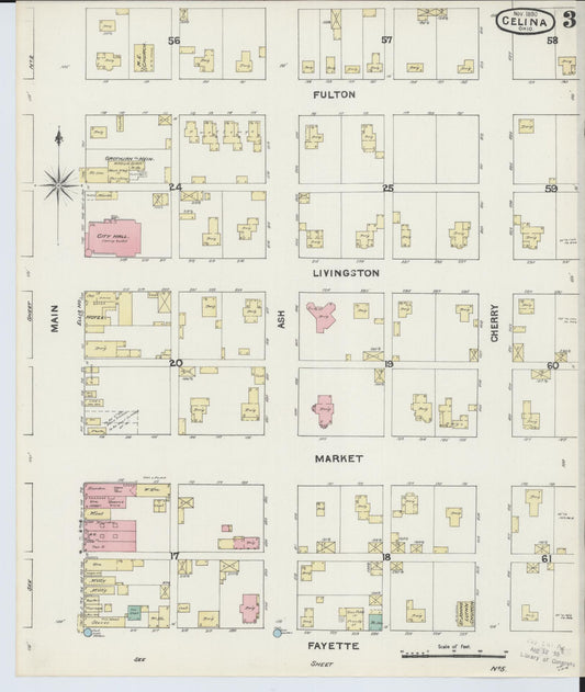 Sanborn Fire Insurance Map from Celina, Mercer County, Ohio (1890), Sheet #0003 - Historic Sanborn Fire Insurance Map Print, vintage old map wall art, antique decor, genealogy gift, Ohio Ohio map