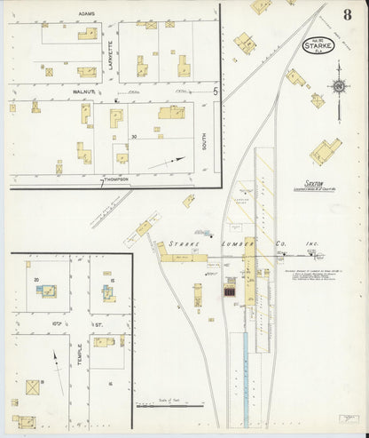 Sanborn Fire Insurance Map from Starke, Bradford County, Florida (1912), Sheet #0008 - Historic Sanborn Fire Insurance Map Print, vintage old map wall art, antique decor, genealogy gift, Florida Florida map
