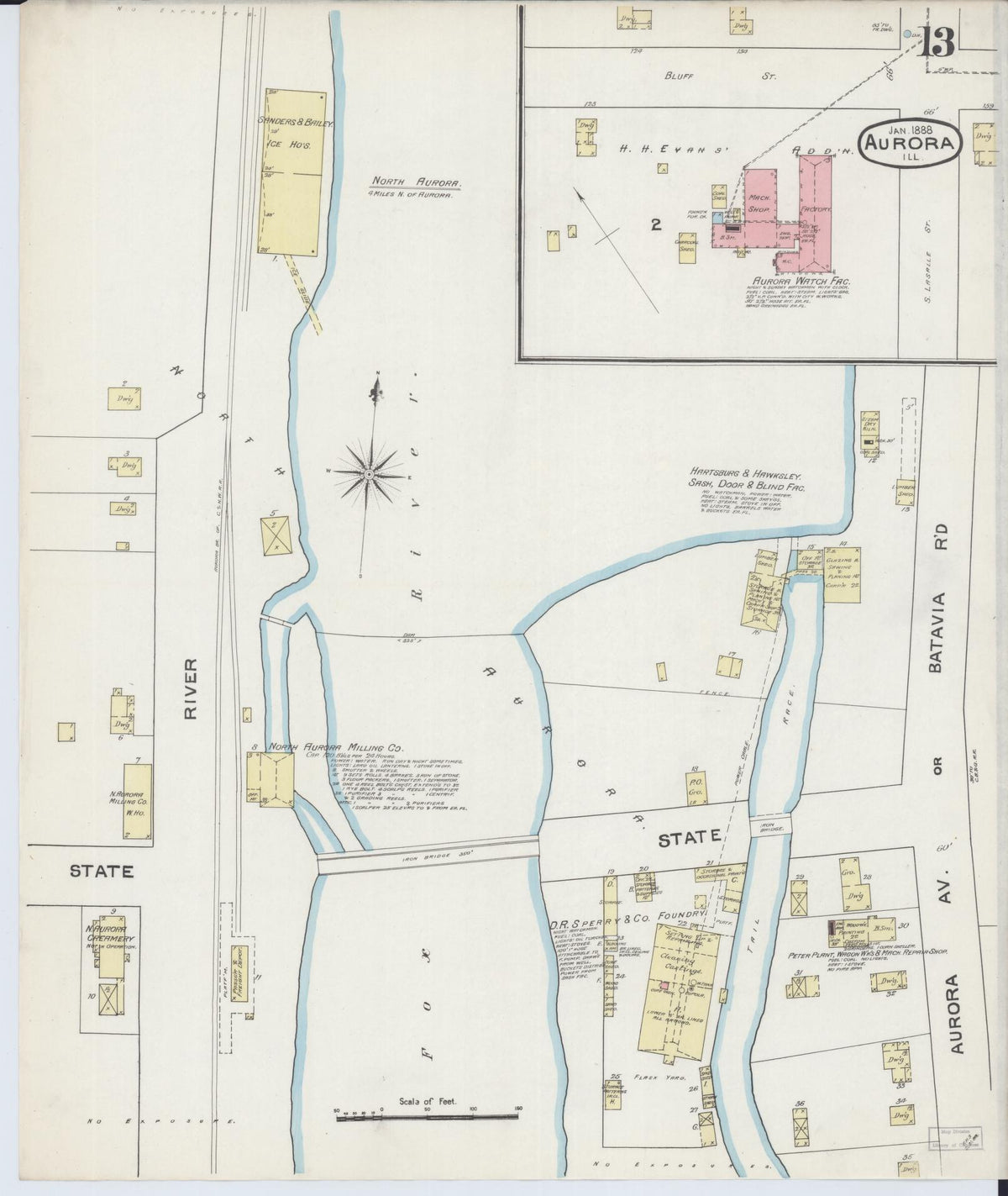 Sanborn Fire Insurance Map from Aurora, Kane County, Illinois (1888), Sheet #0013 - Complete Map Set gallery image, historic Sanborn map, vintage wall art, Illinois Illinois