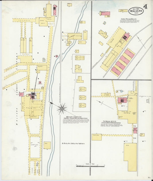 Sanborn Fire Insurance Map from Malvern, Hot Springs County, Arkansas (1904), Sheet #0004 - Historic Sanborn Fire Insurance Map Print, vintage old map wall art, antique decor, genealogy gift, Arkansas Arkansas map