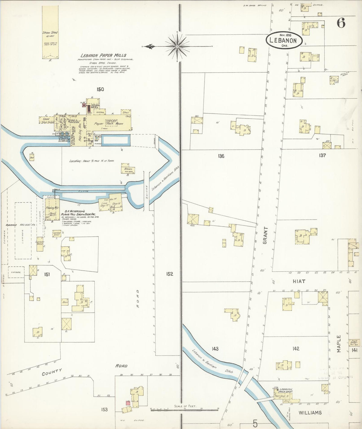 Sanborn Fire Insurance Map from Lebanon, Linn County, Oregon (1898), Sheet #0006 - Historic Sanborn Fire Insurance Map Print, vintage old map wall art, antique decor, genealogy gift, Oregon Oregon map