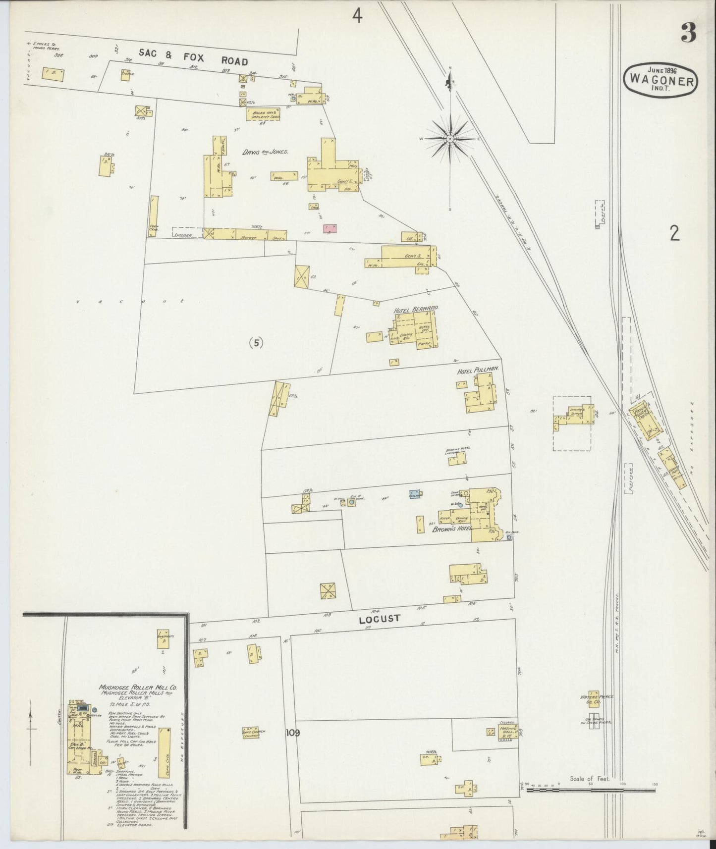 Sanborn Fire Insurance Map from Wagoner, Wagoner County, Oklahoma (1896), Sheet #0003 - Historic Sanborn Fire Insurance Map Print, vintage old map wall art, antique decor, genealogy gift, Oklahoma Oklahoma map