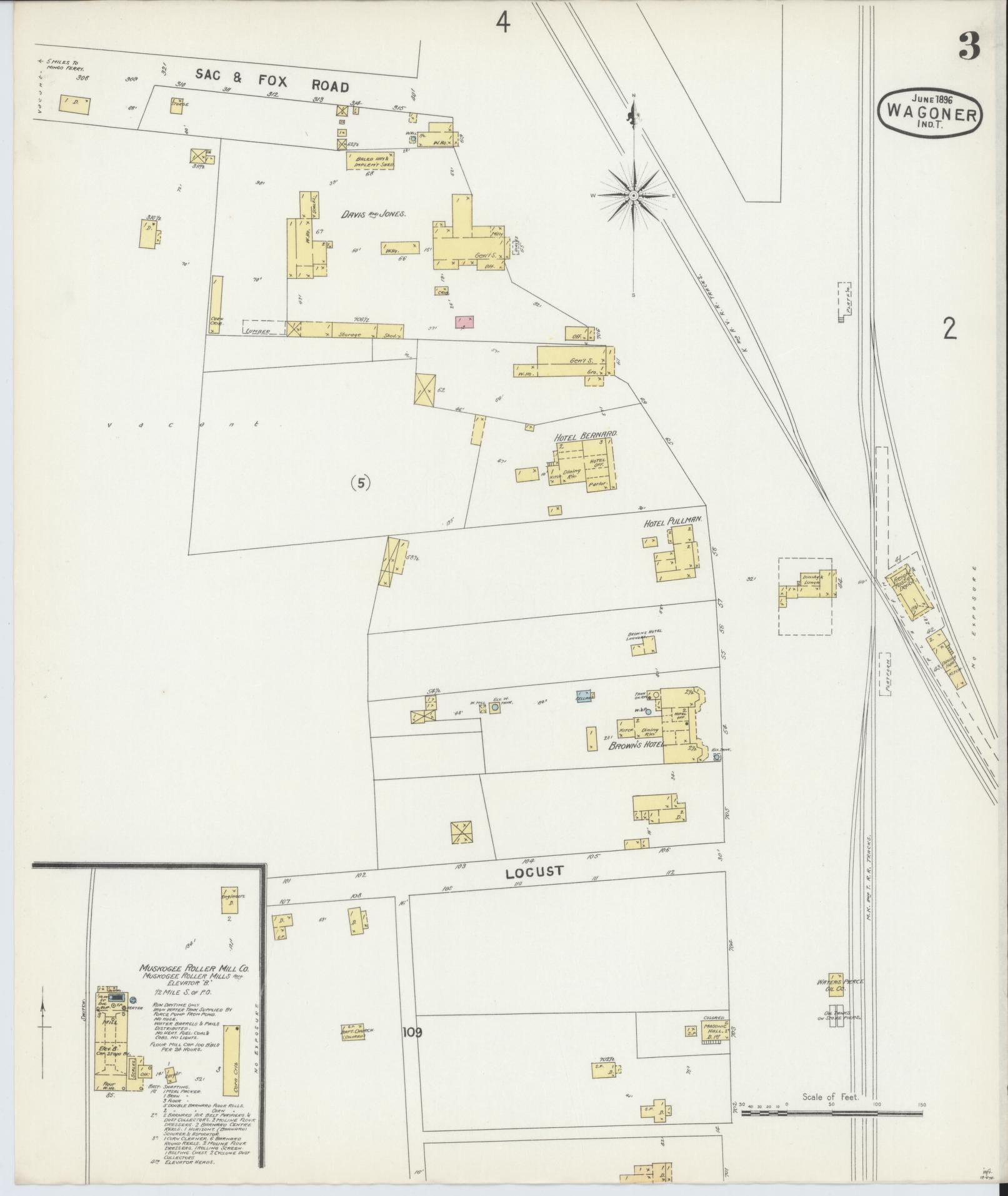 Sanborn Fire Insurance Map from Wagoner, Wagoner County, Oklahoma (1896), Sheet #0003 - Historic Sanborn Fire Insurance Map Print, vintage old map wall art, antique decor, genealogy gift, Oklahoma Oklahoma map