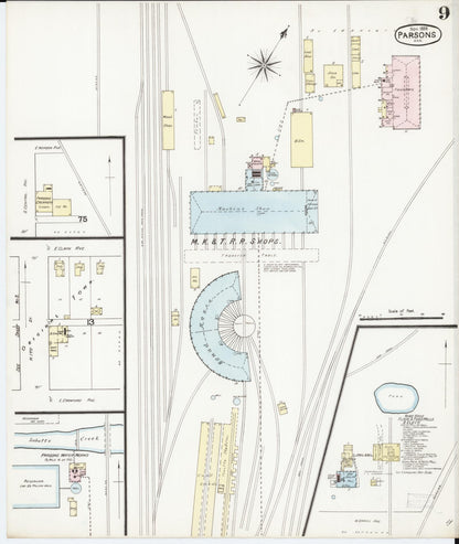 Sanborn Fire Insurance Map from Parsons, Labette County, Kansas (1888), Sheet #0009 - Complete Map Set gallery image, historic Sanborn map, vintage wall art, Kansas Kansas