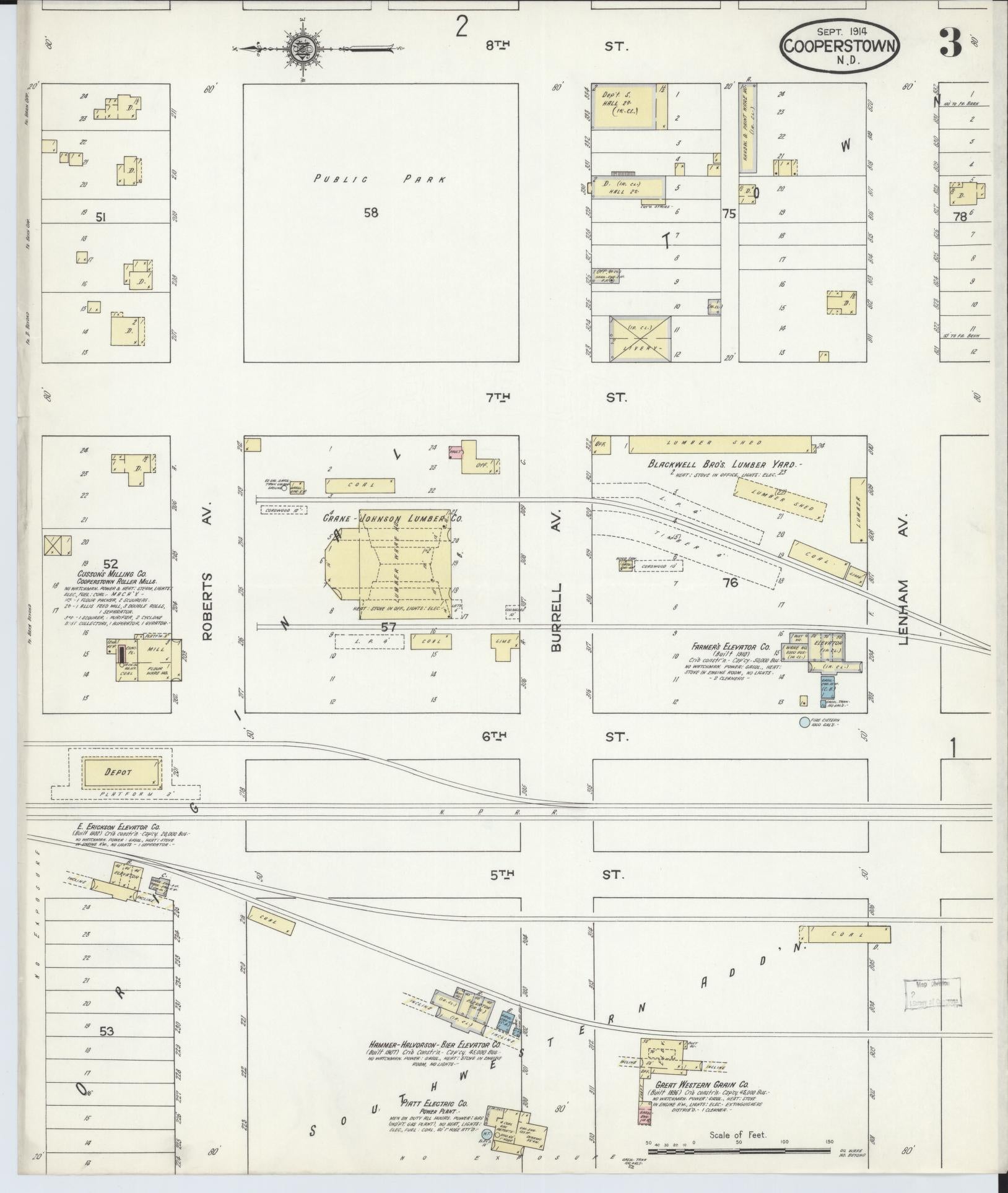 Sanborn Fire Insurance Map from Cooperstown, Griggs County, North Dakota (1914), Sheet #0003 - Historic Sanborn Fire Insurance Map Print, vintage old map wall art, antique decor, genealogy gift, North Dakota North Dakota map