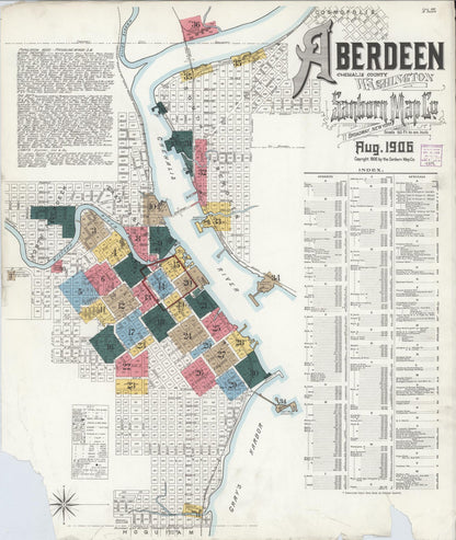 Sanborn Fire Insurance Map from Aberdeen, Grays Harbor County, Washington (1906), Sheet #0001 - Complete Map Set gallery image, historic Sanborn map, vintage wall art, Washington Washington