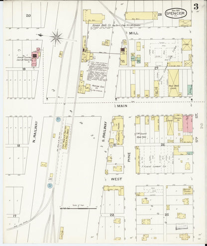 Sanborn Fire Insurance Map from Spencer, Clay County, Iowa (1893), Sheet #0003 - Historic Sanborn Fire Insurance Map Print, vintage old map wall art