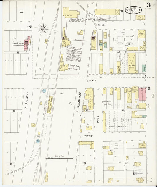 Sanborn Fire Insurance Map from Spencer, Clay County, Iowa (1893), Sheet #0003 - Historic Sanborn Fire Insurance Map Print, vintage old map wall art