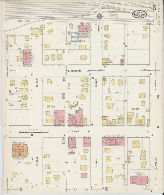 Sanborn Fire Insurance Map from Sapulpa, Creek County, Oklahoma (1915), Sheet #0005 - Historic Sanborn Fire Insurance Map Print, vintage old map wall art, antique decor, genealogy gift, Oklahoma Oklahoma map