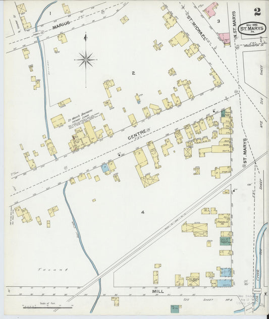 Sanborn Fire Insurance Map from Saint Marys, Elk County, Pennsylvania (1892), Sheet #0002 - Historic Sanborn Fire Insurance Map Print, vintage old map wall art, antique decor, genealogy gift, Pennsylvania Pennsylvania map