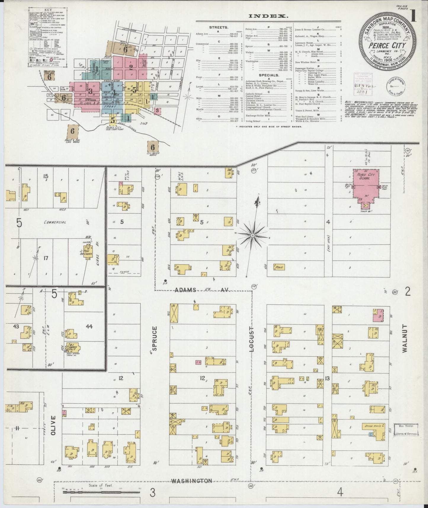 Sanborn Fire Insurance Map from Pierce City, Lawrence County, Missouri (1902), Sheet #0001 - Complete Map Set gallery image, historic Sanborn map, vintage wall art, Missouri Missouri
