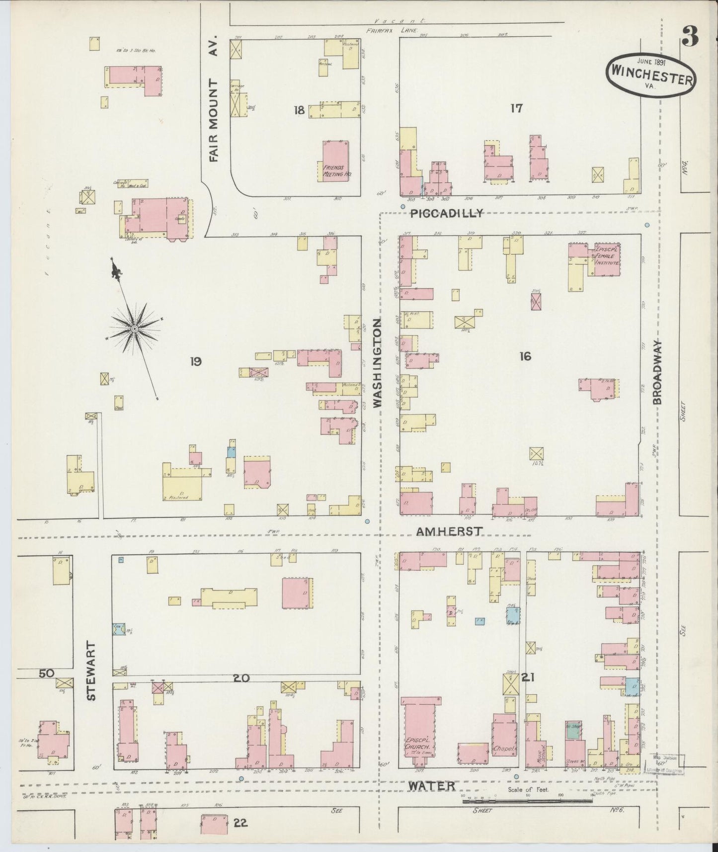 Sanborn Fire Insurance Map from Winchester, Independent Cities, Virginia (1891), Sheet #0003 - Complete Map Set gallery image, historic Sanborn map, vintage wall art, Virginia Virginia