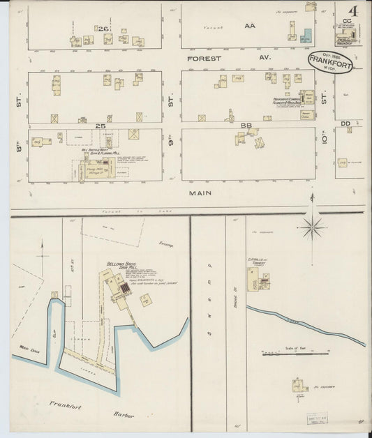 Sanborn Fire Insurance Map from Frankfort, Benzie County, Michigan (1885), Sheet #0004 - Historic Sanborn Fire Insurance Map Print, vintage old map wall art, antique decor, genealogy gift, Michigan Michigan map