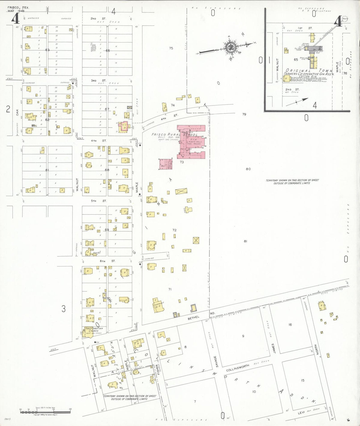 Sanborn Fire Insurance Map from Frisco, Collin County, Texas (1949), Sheet #0004 - Complete Map Set gallery image, historic Sanborn map, vintage wall art, Texas Texas