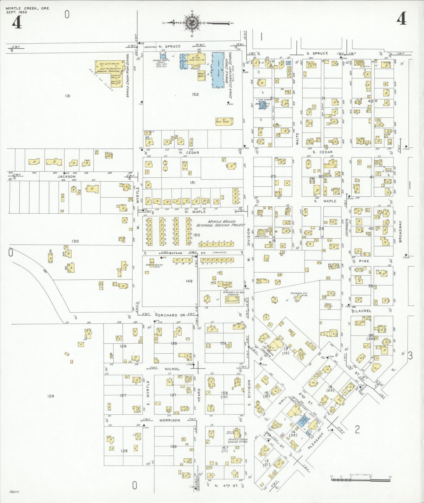 Sanborn Fire Insurance Map from Myrtle Creek, Douglas County, Oregon (1950), Sheet #0004 - Complete Map Set gallery image, historic Sanborn map, vintage wall art, Oregon Oregon