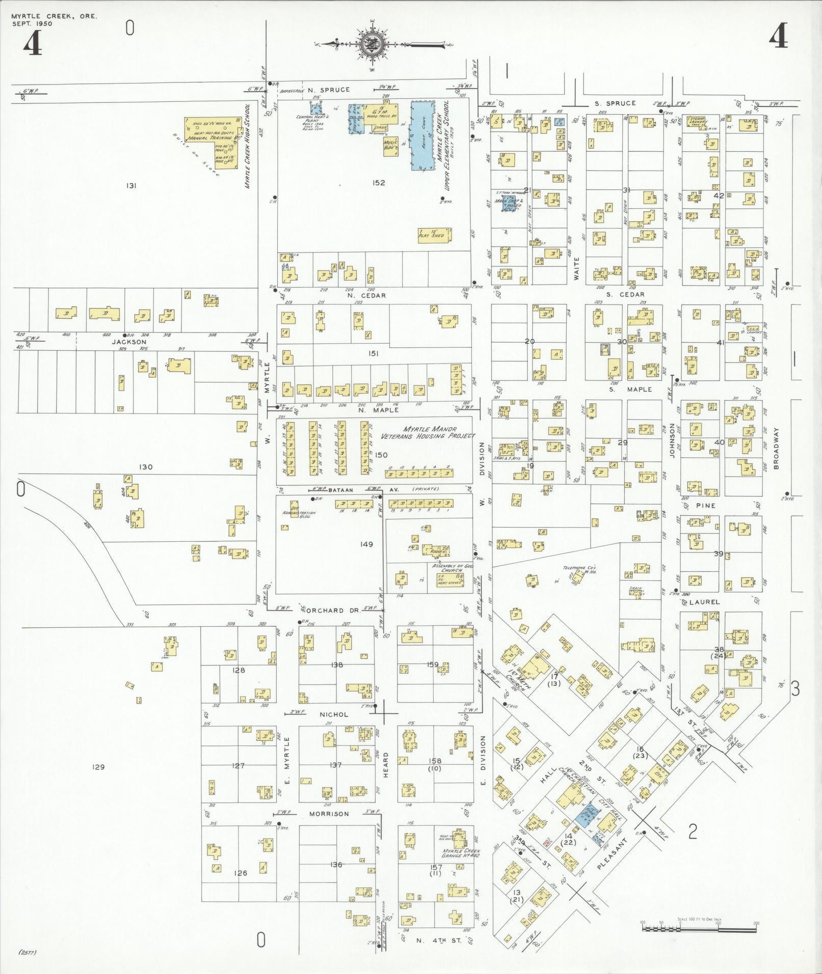 Sanborn Fire Insurance Map from Myrtle Creek, Douglas County, Oregon (1950), Sheet #0004 - Complete Map Set gallery image, historic Sanborn map, vintage wall art, Oregon Oregon