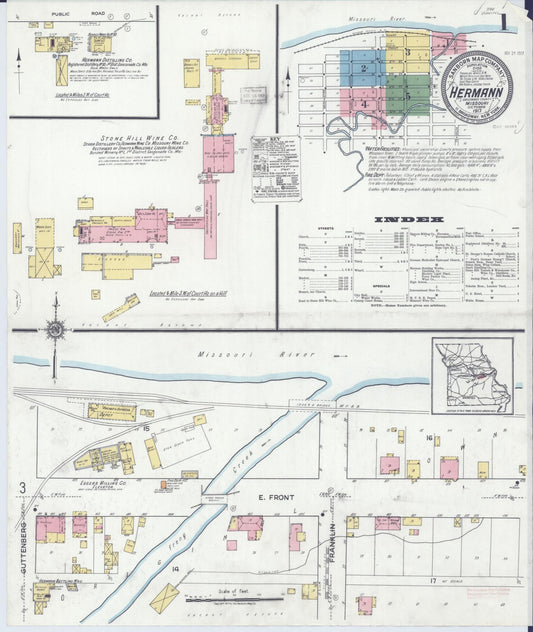 Sanborn Fire Insurance Map from Hermann, Gasconade County, Missouri (1917), Sheet #0001 - Historic Sanborn Fire Insurance Map Print, vintage old map wall art, antique decor, genealogy gift, Missouri Missouri map
