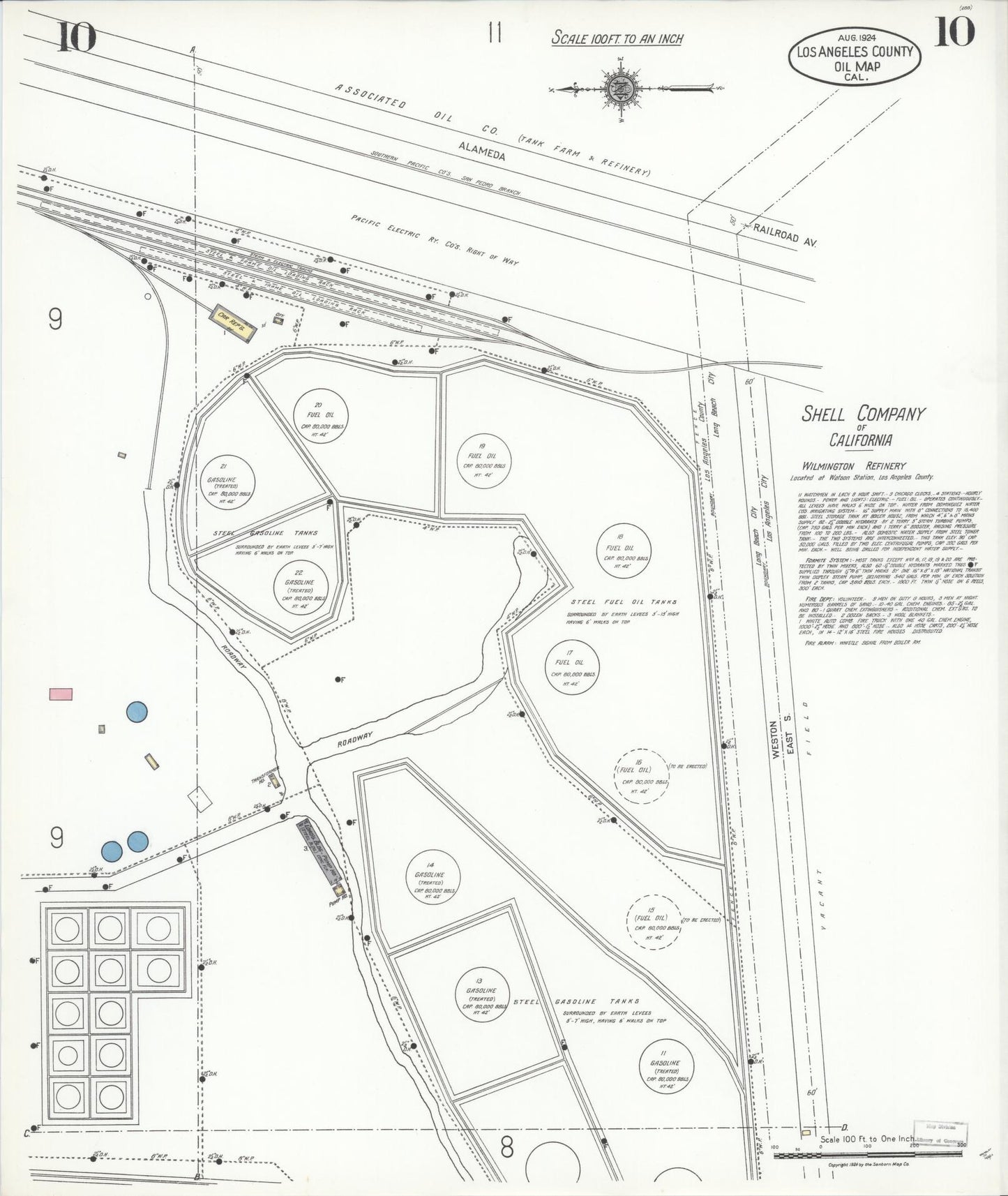 Sanborn Fire Insurance Map from Los Angeles Co., Los Angeles County, California (1924), Sheet #0010 - Historic Sanborn Fire Insurance Map Print, vintage old map wall art, antique decor, genealogy gift, California California map