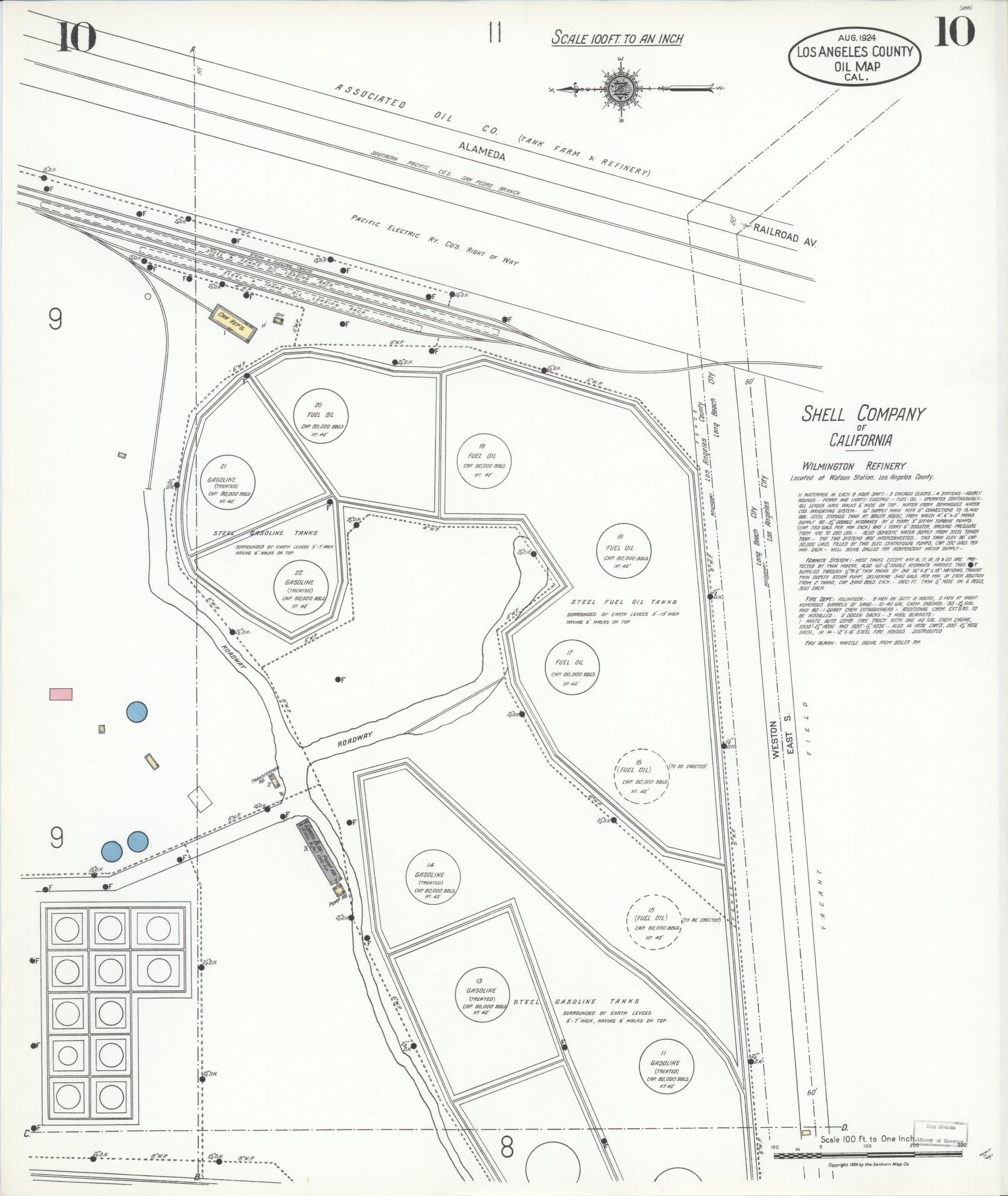 Sanborn Fire Insurance Map from Los Angeles Co., Los Angeles County, California (1924), Sheet #0010 - Historic Sanborn Fire Insurance Map Print, vintage old map wall art, antique decor, genealogy gift, California California map