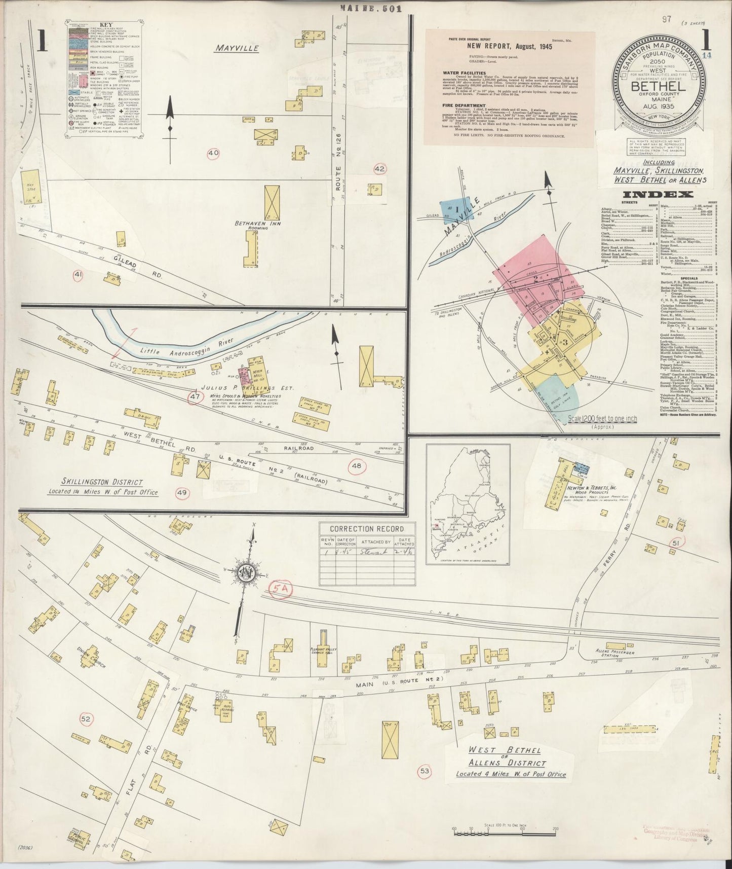 Sanborn Fire Insurance Map from Bethel, Oxford County, Maine. (1945) – Historic Sanborn Fire Insurance Map Print