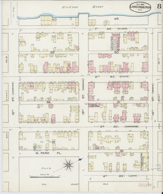 Sanborn Fire Insurance Map from Lansingburg, Rensselaer County, New York (1886), Sheet #0008 - Historic Sanborn Fire Insurance Map Print, vintage old map wall art, antique decor, genealogy gift, New York New York map