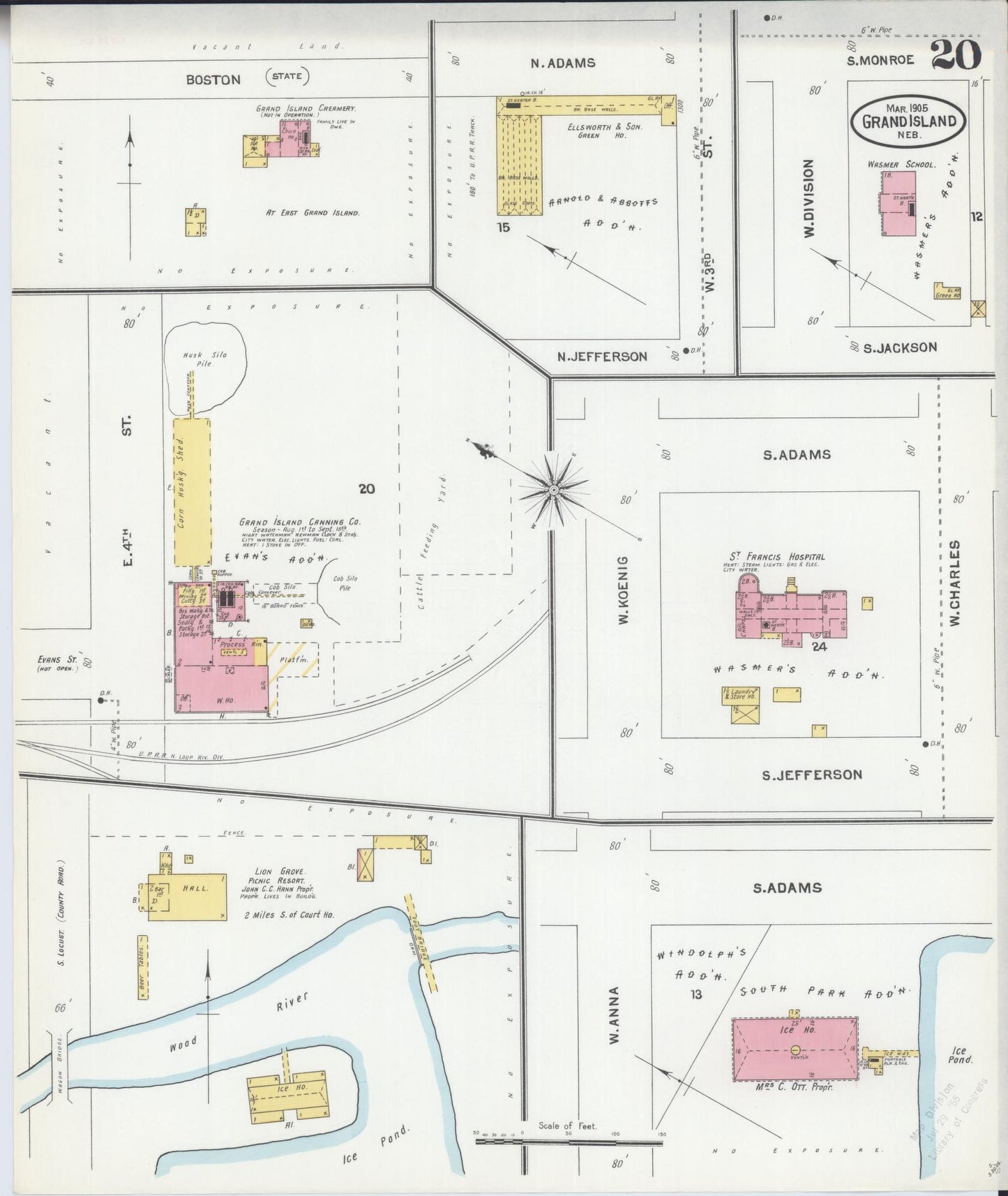 Sanborn Fire Insurance Map from Grand Island, Hall County, Nebraska (1905), Sheet #0020 - Historic Sanborn Fire Insurance Map Print, vintage old map wall art, antique decor, genealogy gift, Nebraska Nebraska map