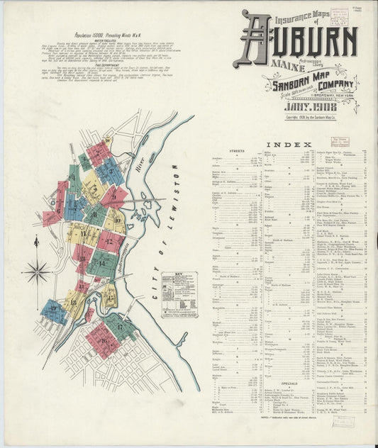 Sanborn Fire Insurance Map from Auburn, Androscoggin County, Maine (1908), Sheet #0001 - Complete Map Set gallery image, historic Sanborn map, vintage wall art, Maine Maine