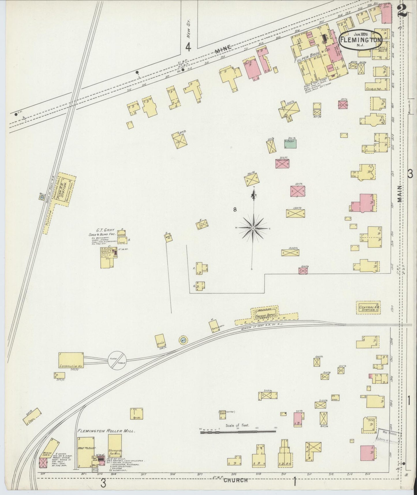 Sanborn Fire Insurance Map from Flemington, Hunterdon County, New Jersey (1896), Sheet #0002 - Historic Sanborn Fire Insurance Map Print, vintage old map wall art, antique decor, genealogy gift, New Jersey New Jersey map