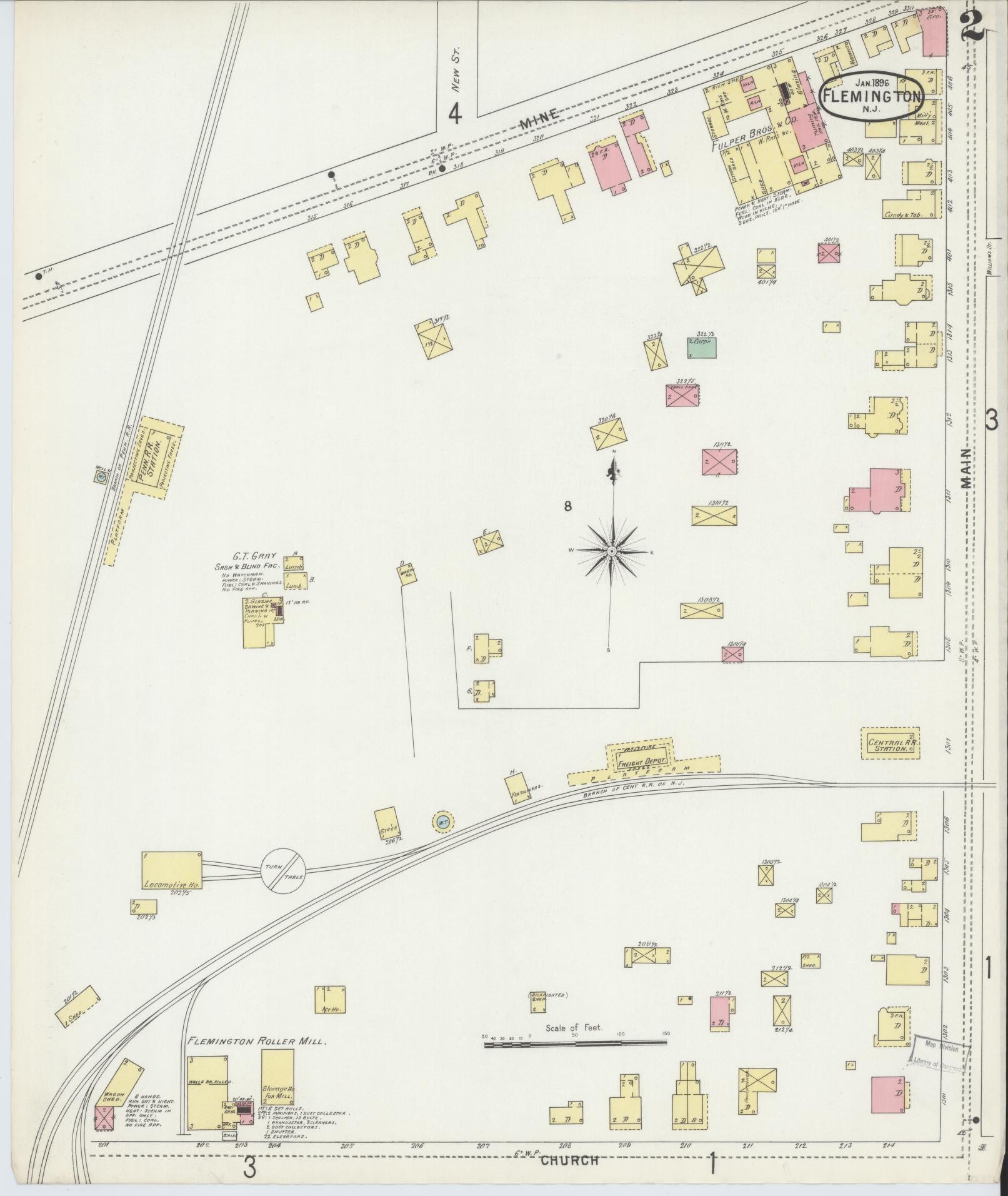 Sanborn Fire Insurance Map from Flemington, Hunterdon County, New Jersey (1896), Sheet #0002 - Historic Sanborn Fire Insurance Map Print, vintage old map wall art, antique decor, genealogy gift, New Jersey New Jersey map