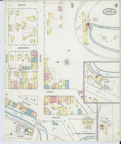 Sanborn Fire Insurance Map from Berea, Cuyahoga County, Ohio (1893), Sheet #0003 - Historic Sanborn Fire Insurance Map Print, vintage old map wall art, antique decor, genealogy gift, Ohio Ohio map