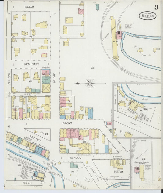 Sanborn Fire Insurance Map from Berea, Cuyahoga County, Ohio (1893), Sheet #0003 - Historic Sanborn Fire Insurance Map Print, vintage old map wall art, antique decor, genealogy gift, Ohio Ohio map