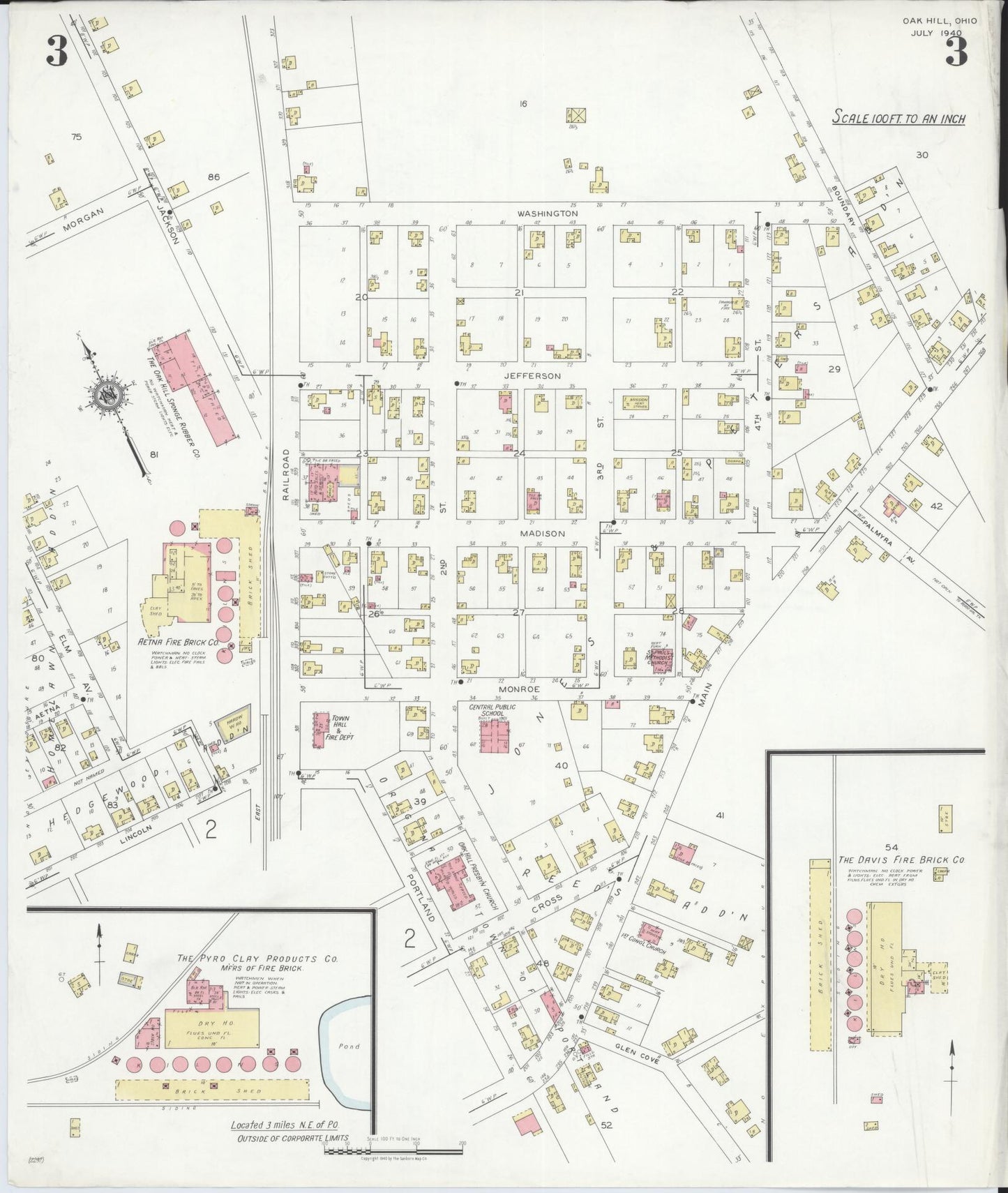 Sanborn Fire Insurance Map from Oak Hill, Jackson County, Ohio (1940), Sheet #0003 - Complete Map Set gallery image, historic Sanborn map, vintage wall art, Ohio Ohio