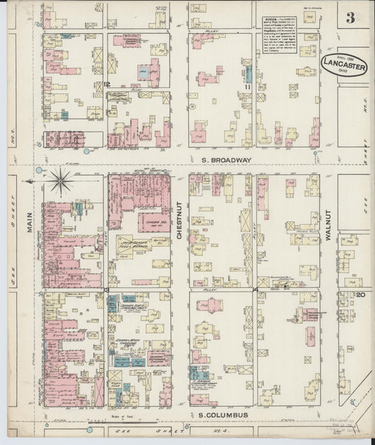 Sanborn Fire Insurance Map from Lancaster, Fairfield County, Ohio (1884), Sheet #0003 - Historic Sanborn Fire Insurance Map Print, vintage old map wall art, antique decor, genealogy gift, Ohio Ohio map