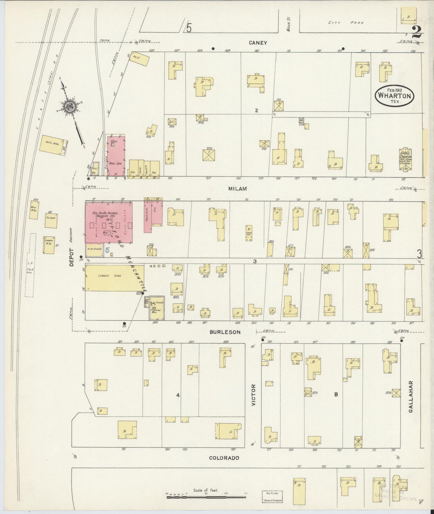 Sanborn Fire Insurance Map from Wharton, Wharton County, Texas (1912), Sheet #0003 - Complete Map Set gallery image, historic Sanborn map, vintage wall art, Texas Texas