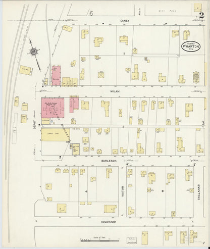 Sanborn Fire Insurance Map from Wharton, Wharton County, Texas (1912), Sheet #0003 - Complete Map Set gallery image, historic Sanborn map, vintage wall art, Texas Texas