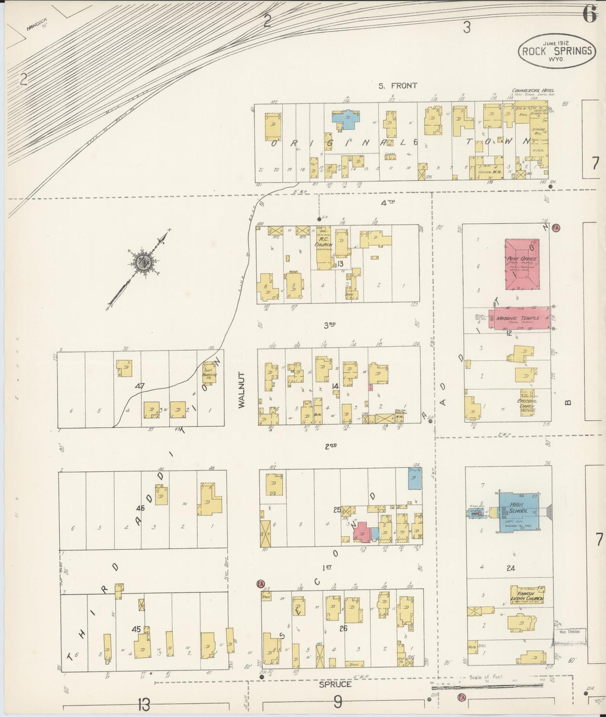 Sanborn Fire Insurance Map from Rock Springs, Sweetwater County, Wyoming (1912), Sheet #0006 - Historic Sanborn Fire Insurance Map Print, vintage old map wall art, antique decor, genealogy gift, Wyoming Wyoming map