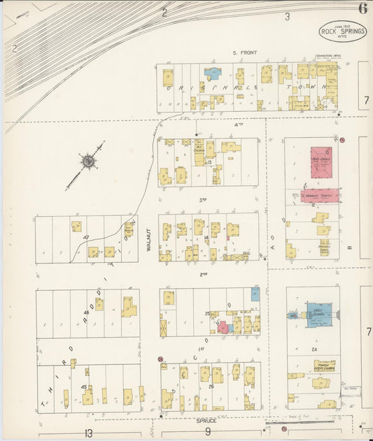 Sanborn Fire Insurance Map from Rock Springs, Sweetwater County, Wyoming (1912), Sheet #0006 - Historic Sanborn Fire Insurance Map Print, vintage old map wall art, antique decor, genealogy gift, Wyoming Wyoming map